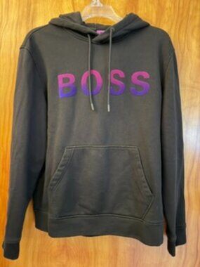 Mens BOSS Wetry Logo Black Hoodie Sweatshirt - sz Medium